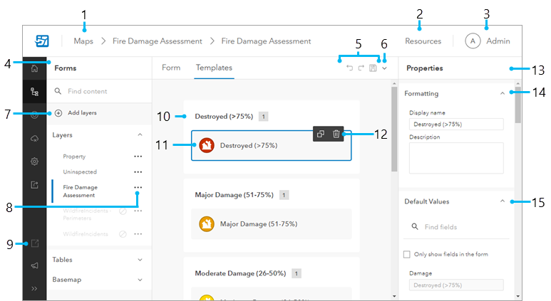 Forms page showing feature templates. Forms page showing feature templates.